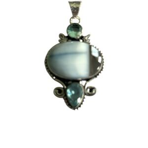 925 Silver Plated Owhyee Blue Opal Topaz Pendant